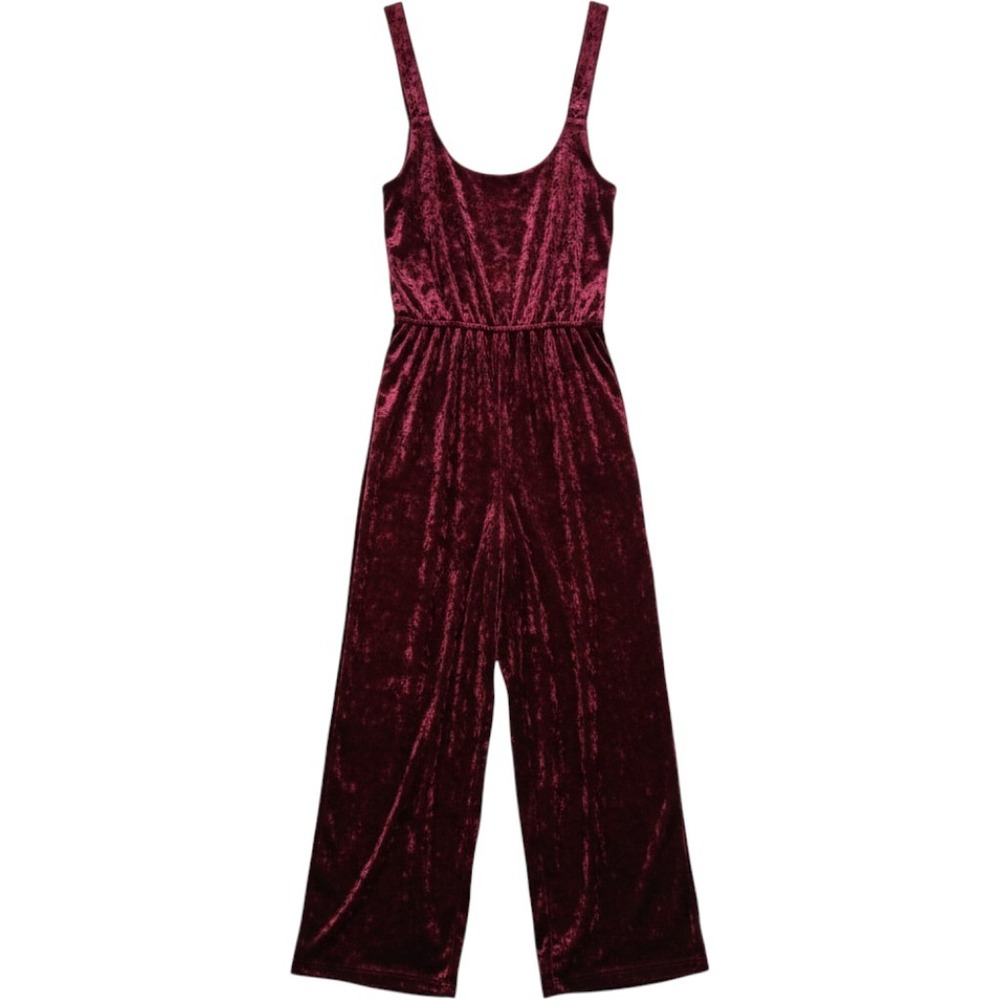 Wishlist Burgundy Crushed Velvet Wrap Wide Leg Jumpsuit Pockets M Whimsigoth
